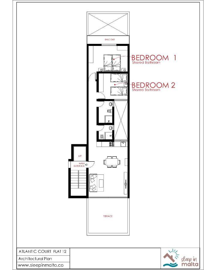F12 Room 1, Private Room Two Single Beds Shared Bathroom In Shared Flat Msida Kültér fotó